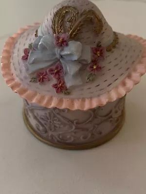 Vintage DEZINE Haind Painted Garden Hat Trinket Box • $10