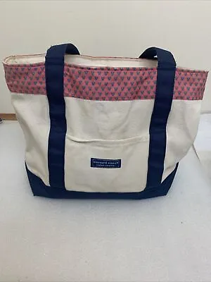 VINEYARD VINES Small Canvas Tote Bag With “V” Blue Pink Purse • $11.25