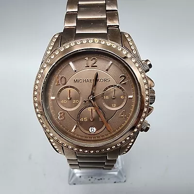 Michael Kors Blair Watch Women Brown Chronograph Date 39mm Crystal Bezel New Bat • $25.59