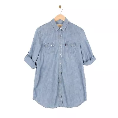 Levis Denim Shirt Dress Long Cotton Blue Regular Fit Womens Size M • £24.99