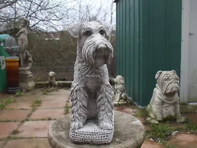 Sitting  Stone Schnauzer  Dog Statue  Garden Pet Statue Sculpture • £26