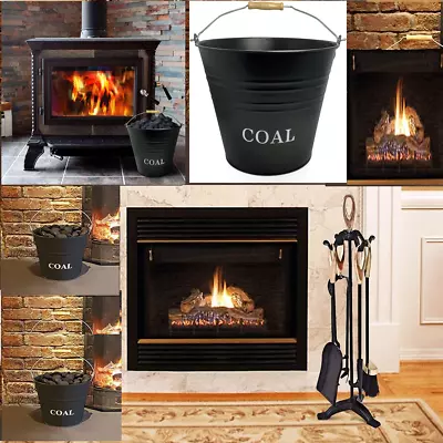 12L Metal Ash Bucket Fireside Storage Coal Bin Fire Log Container • £9.69