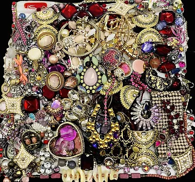 Lbs VTG Mod Pink Red Purple Rhinestone Jewelry Lot  Art Craft PCs Repair Wedding • $9.99