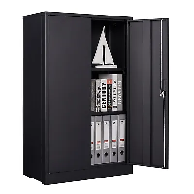Metal Cabinet Adjustable Shelves Foldable Storage W/ Lock & Door Office School • $129.89