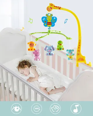4 In 1 Musical Crib Mobile Bed Bell Animal Baby Rattle Rotating Bracket Wind-up • $19.59