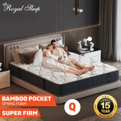 $259 • Buy Royal Sleep Mattress Queen Size Extra Firm Bamboo Pocket Spring Foam Super