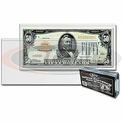 (5) Regular  Bcw Deluxe Currency Sleeve Bill  Holders Paper Money Semi Rigid • $3.29