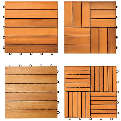 CASARIA® Interlocking Wooden Decking Tile Eucalyptus Acacia Deck Garden Outdoor • £13.49