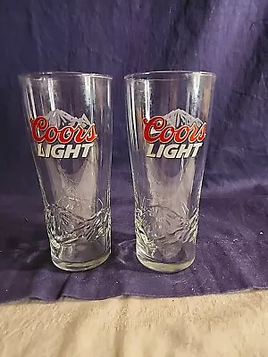 Vintage Coors Light Half Pint Beer Drinking Glass 3D Embossed Mountain Set Of 2 • $15