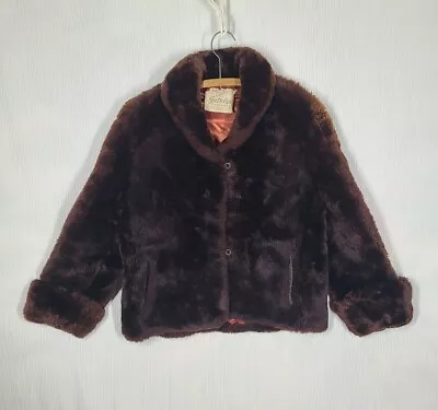 Vtg 50s Fur Jacket Brown Mouton Shearling Short Coat Half Sleeve Xs S Pinup VLV • $59