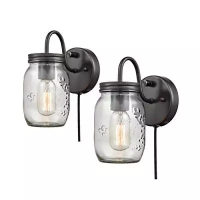 EUL Vintage Mason Jar Light Fixture Clear Glass 2-Pack Wall Lights Oil Rubbed... • $74.06