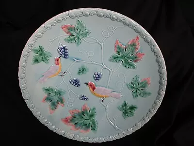 Vintage Majolica Bird & Berry Art Pottery Plate ~ Western Germany ~ 11  Across • $19.99