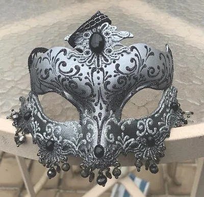 Hand Made And Signed Gray/Black VENICE Mask With Beads And Glitter Italy • $17.50