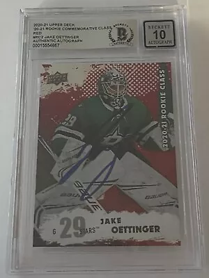 Jake Oettinger Signed UD Rookie Class Red Card IP RC Slabbed Beckett BAS COA A • $256.35