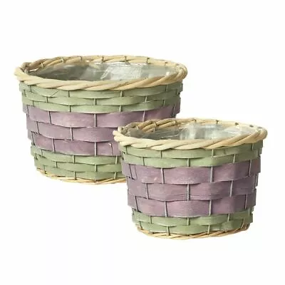 Round Harper Lined Baskets  Set Of 2 - Flower Plant Gift Storage - Colour Choice • £14.95