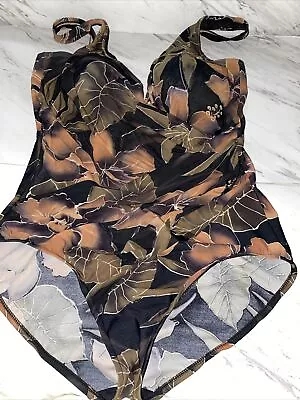 Miraclesuit Swimsuit Women's Size 16 Brown Gold Black Tropical Print One-piece • $32