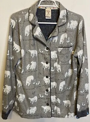 Munki Munki Polar Bear Flannel Pajama Top Only  Light Gray Small Long Sleeve • $14.99