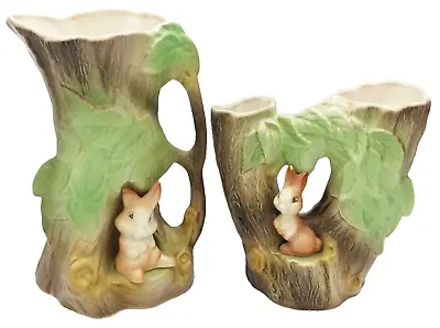 2 Vintage Eastgate Withernsea Fauna Bunny Rabbit & Tree Vases Woodland Foliage • £11.99