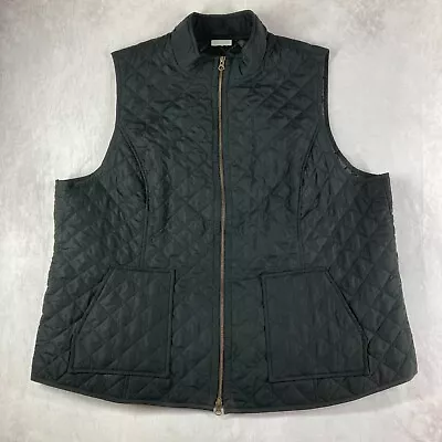 J. Jill Quilted Vest Plus 3X Soft Black Heritage Sleeveless Jacket Microfiber • $24.95