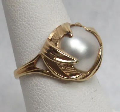 WONDERFUL 14K GOLD 11mm MABE PEARL RING SIZE 7 • $295