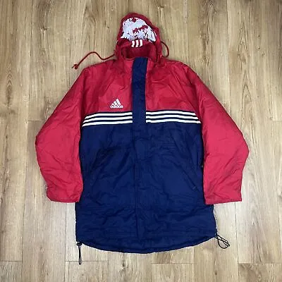 VINTAGE Adidas Coat Mens Medium 40/42 Jacket Managers Coach 80s Football Red Y2K • £14.99