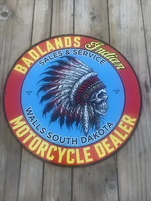 NOS 1936 Badlands Indian Motorcycle Dealer Walls South Dakota Sign • $769