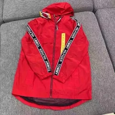 $39.98 • Buy New! Tommy Hilfiger Ladies' Long Windbreaker Size S-XL Red/White Draw Cord Waist