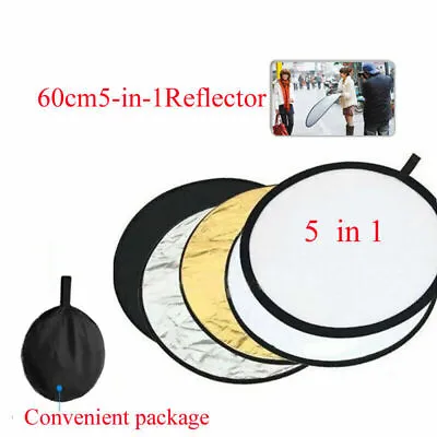 5 In 1 60cm Photography Studio Multi Photo Disc Collapsible Light Reflector • £11.69