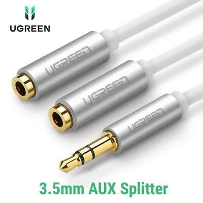 3.5mm Male AUX To Dual Female Y Splitter Audio Adapter Dual Output Cord Ugreen • $10.95