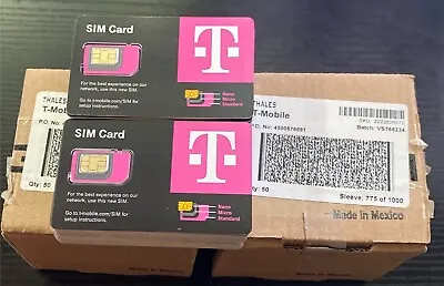LOT OF 100 - T-Mobile 4G 5G LTE NEW Sim Card Tmobile TRIPLE CUT STD Micro Nano • $299.95
