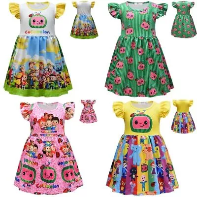 Kids Girls Cocomelon JJ Cartoon Dress Pleated Skirt Princess Party Dress Up Gift • £8.99