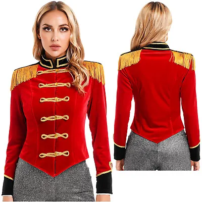 Women's Circus Ringmaster Tassel Jacket Velvet Coat Christmas Party Costume Red • $32.88