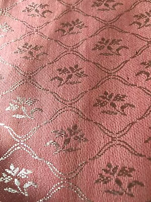 Vintage French Cartouche Linen Cotton Damask Ticking Fabric #1~ Coral Shell Pink • $48