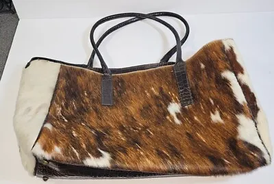 Italian Maurizio Taiuti Calf Hair Cowhide Leather Bag Tote Italy • $49.99