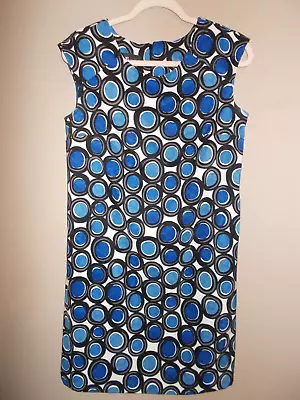 AB Studio Womens Size 8 Blue Multi Color Circle Pattern Sleeveless Sheath Dress • $14.03