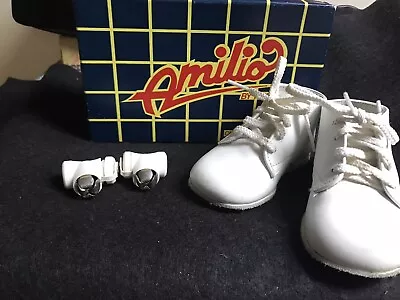 Vintage Amilio - Kesco  Baby Toddler Shoes White Leather Lace Up W/Bells Size 3D • $19.95