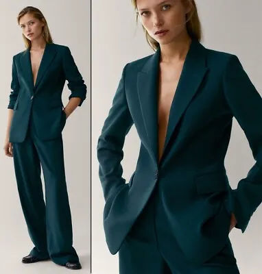 $270 • Buy New Massimo Dutti Dark Green 100% Wool Flannel Blazer Aso Kate Middleton In Eu38