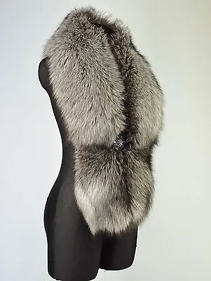 Fancy Saga Furs Silver Fox Top Quality Fur Collar Scarf Stole 51''  • $295.79