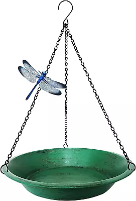 Hanging Bird Bath For Outside Antique Green Metal Bird Feeder Birdbath Bowl Wit • $26.24