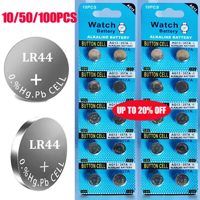 100 X AG13 LR44 CX44 357A ALKALINE BUTTON / COIN CELLS BATTERIES WATCH BATTERY • £4.22