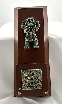 Aztec Mayan God Green Stone Wood Wall Art Plaque For Keys Mail Vintage MCM • $59.99