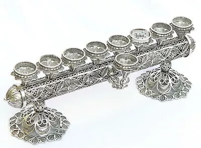 Sterling Silver Hanukkah Menorah And Jewish Shabbat Candle Sticks Holder Judaica • £1072.71