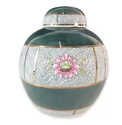 Vintage Floral Green Ginger Jar Chinoiserie Hand Painted Porcelain • $49