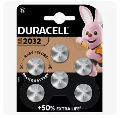 6x Duracell 2032 Battery CR2032 BR2032 DL2032 Lithium Coin Cell Button Batteries • £5.95