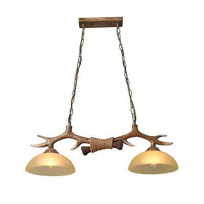 Deer Antler Chandelier Rustic Antler Lodge Log Cabin Ceiling Light Lamp 2-Light • $63.65