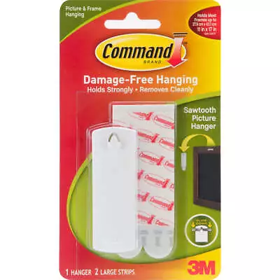 Command Large Sawtooth Picture Hangers White - 1 Hanger & 2 Strips • $9.89