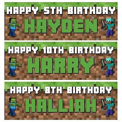 MINECRAFT Personalised Birthday Banners - Minecraft Birthday Banners - Gaming • £5.99
