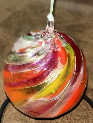 Vintage Blown Glass Swirl Ribbed Glass Ornament Orb Decor Beautful Colors 4x3  • $36.26