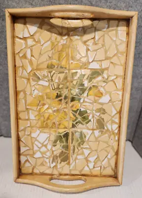 Vintage Wooden & Ceramic Tile Mosaic Inlay Bed Serving Tray Handles - 9 X 13.5  • $25