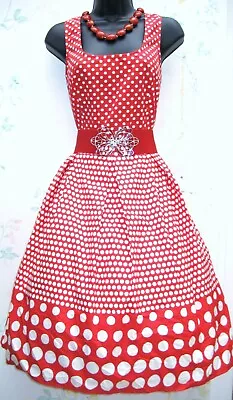 SIZE  12 RED POLKA DOT SPOT ROCKABILLY 50s STYLE COTTON SUMMER DRESS US 10 EU 40 • £8.79